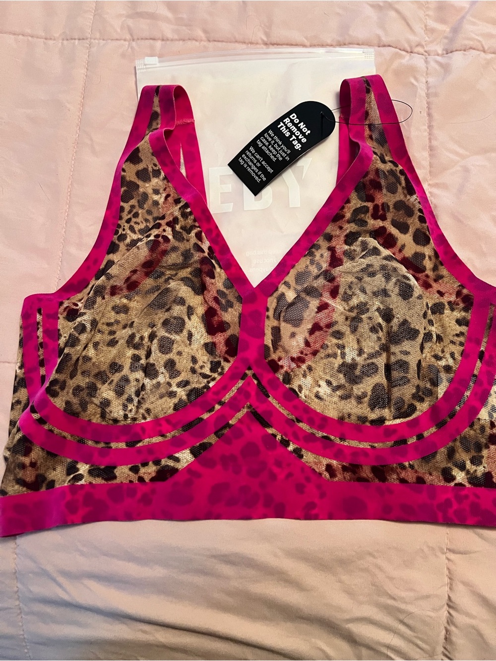 EBY Sheer Bralette XLDD
Leopard Mesh Bralette with Hot Pink Trim